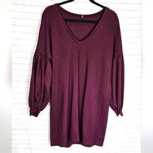 EXPRESS BALLOON SLEEVE V NECK DRESS IN WINE, SZ MEDIUM